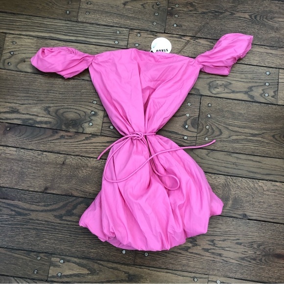 NWT Staud Ash Bubble Hem Mini Dress Barbiecore Wild Orchid - Picture 1 of 6